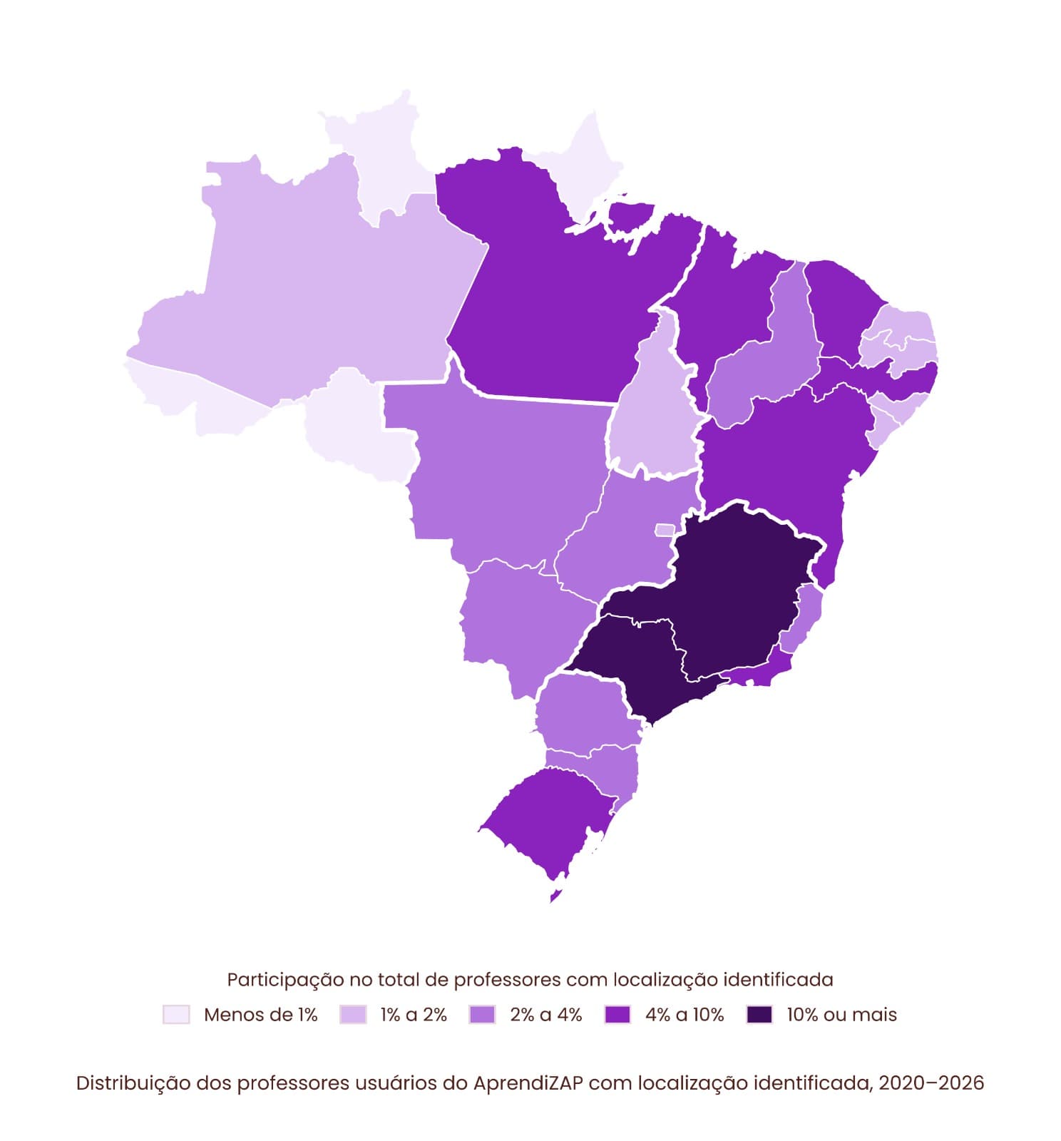 Mapa do Brasil com presença por estado